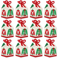 Ugly Sweater - Square Favor Gift Boxes - Holiday and Christmas Party Bow Boxes - Set of 12