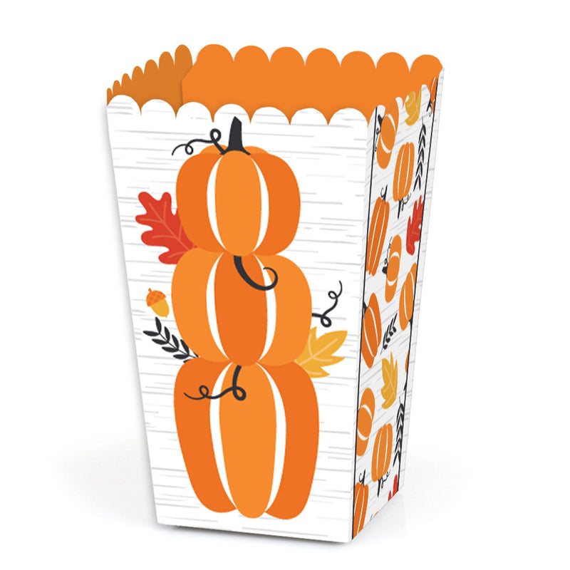 Fall Pumpkin - Halloween or Thanksgiving Party Favor Popcorn Treat Boxes - Set of 12