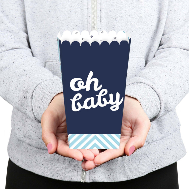 Hello Little One - Blue and Silver - Boy Baby Shower Favor Popcorn Treat Boxes - Set of 12