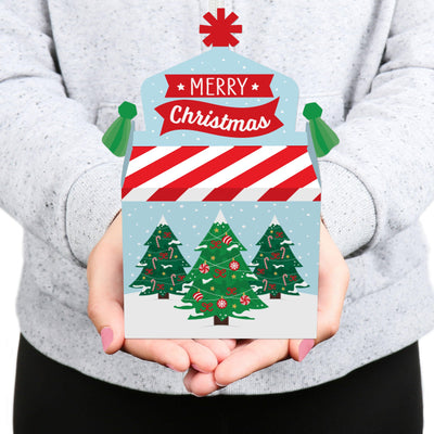 Snowy Christmas Trees - Treat Box Party Favors - Classic Holiday Party Goodie Gable Boxes - Set of 12