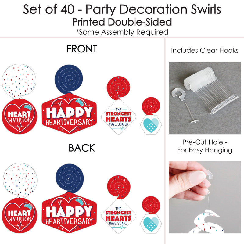 Happy Heartiversary - CHD Awareness Hanging Decor - Party Decoration Swirls - Set of 40