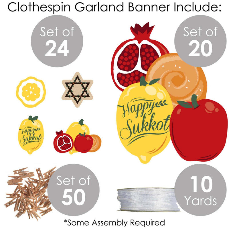 Sukkot - Sukkah Jewish Holiday DIY Decorations - Clothespin Garland Banner - 44 Pieces