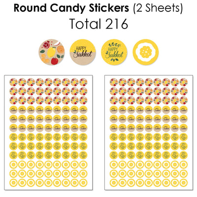 Sukkot - Mini Candy Bar Wrappers, Round Candy Stickers and Circle Stickers - Sukkah Jewish Holiday Candy Favor Sticker Kit - 304 Pieces