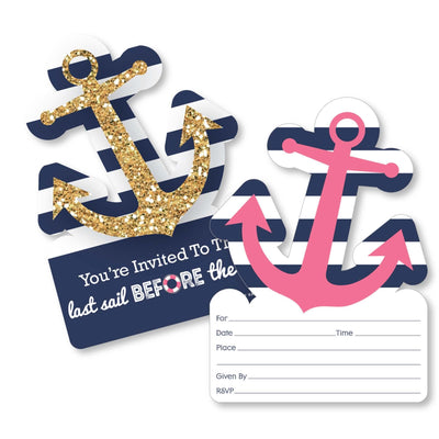 Last Sail Before The Veil - Shaped Fill-In Invitations - Nautical Bachelorette Invitation Cards with Envelopes - Set of 12