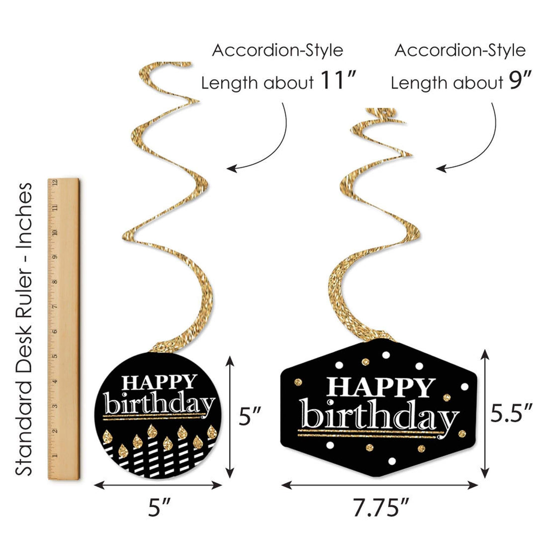 Adult Happy Birthday - Gold - Birthday Party Hanging Decor - Party Decoration Swirls - Set of 40