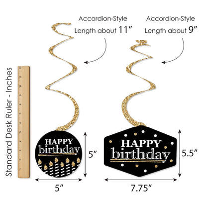 Adult Happy Birthday - Gold - Birthday Party Hanging Decor - Party Decoration Swirls - Set of 40