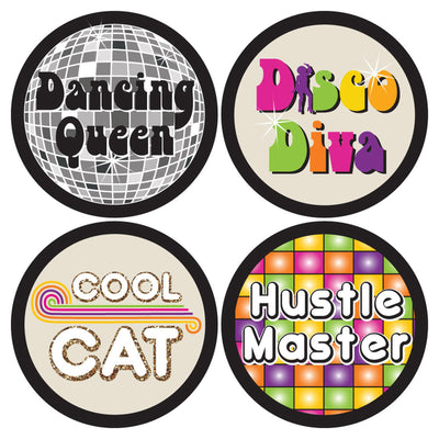 70's Disco - 1970s Party Funny Name Tags - Party Badges Sticker Set of 12