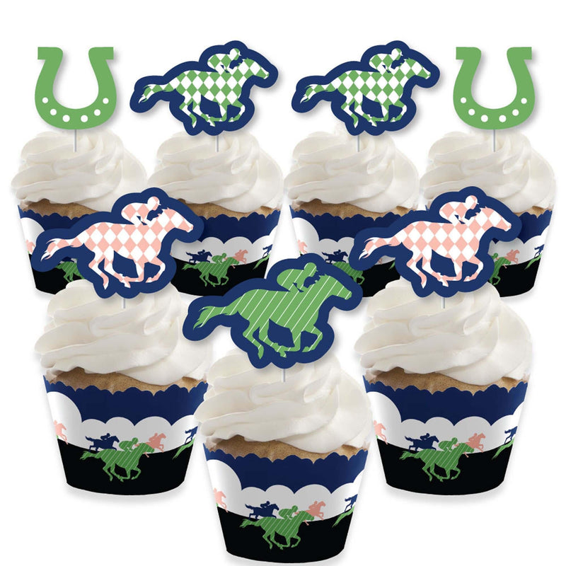 Kentucky Horse Derby - Cupcake Decoration - Horse Race Party Cupcake Wrappers and Treat Picks Kit - Set of 24