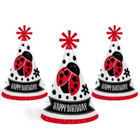 Happy Little Ladybug - Cone Happy Birthday Party Hats for Kids and Adults - Set of 8 (Standard Size)