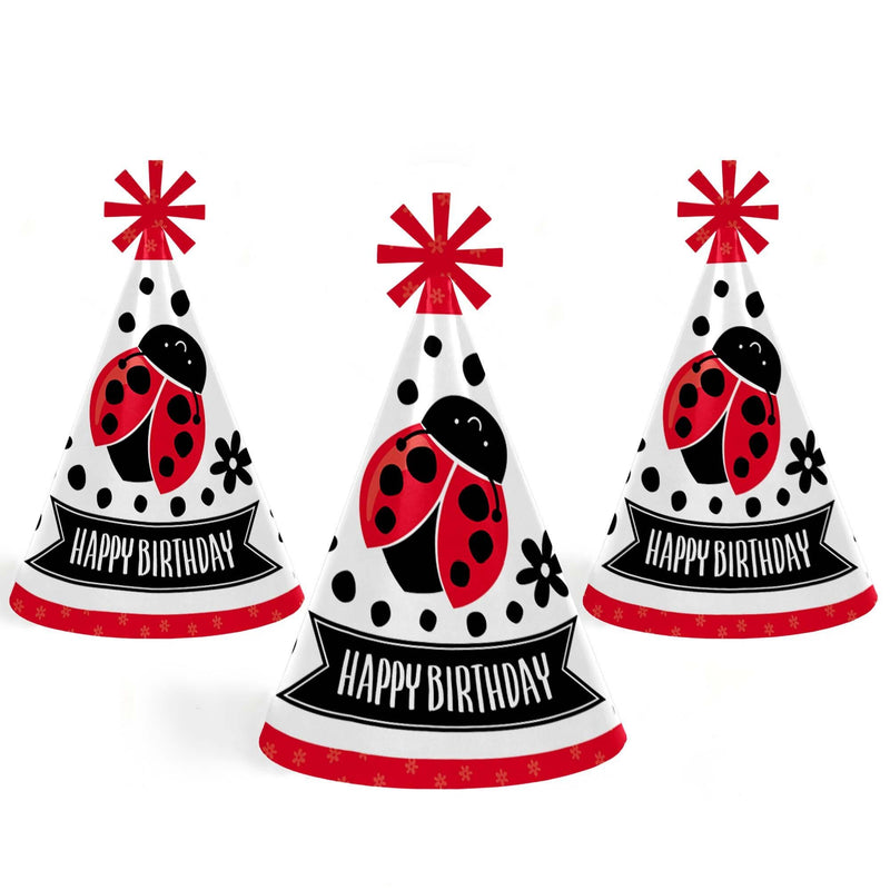 Happy Little Ladybug - Cone Happy Birthday Party Hats for Kids and Adults - Set of 8 (Standard Size)