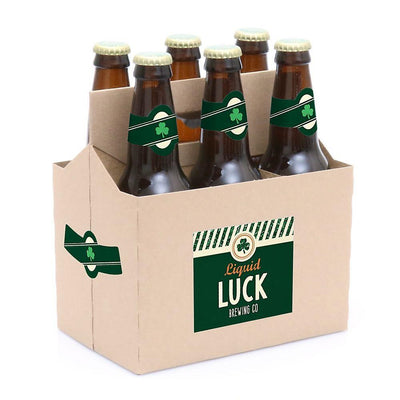 St. Patrick's Day - Decorations for Women and Men - 6 Beer Bottle Label Stickers and 1 Carrier - Saint Patty's Day Gift