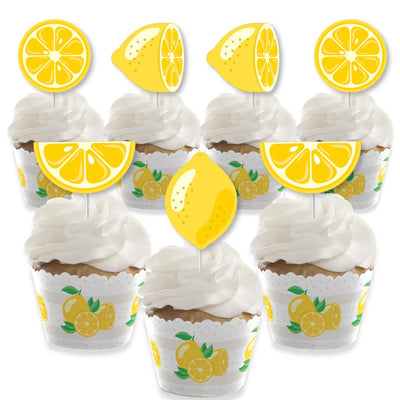 So Fresh - Lemon - Cupcake Decoration - Citrus Lemonade Party Cupcake Wrappers and Treat Picks Kit - Set of 24