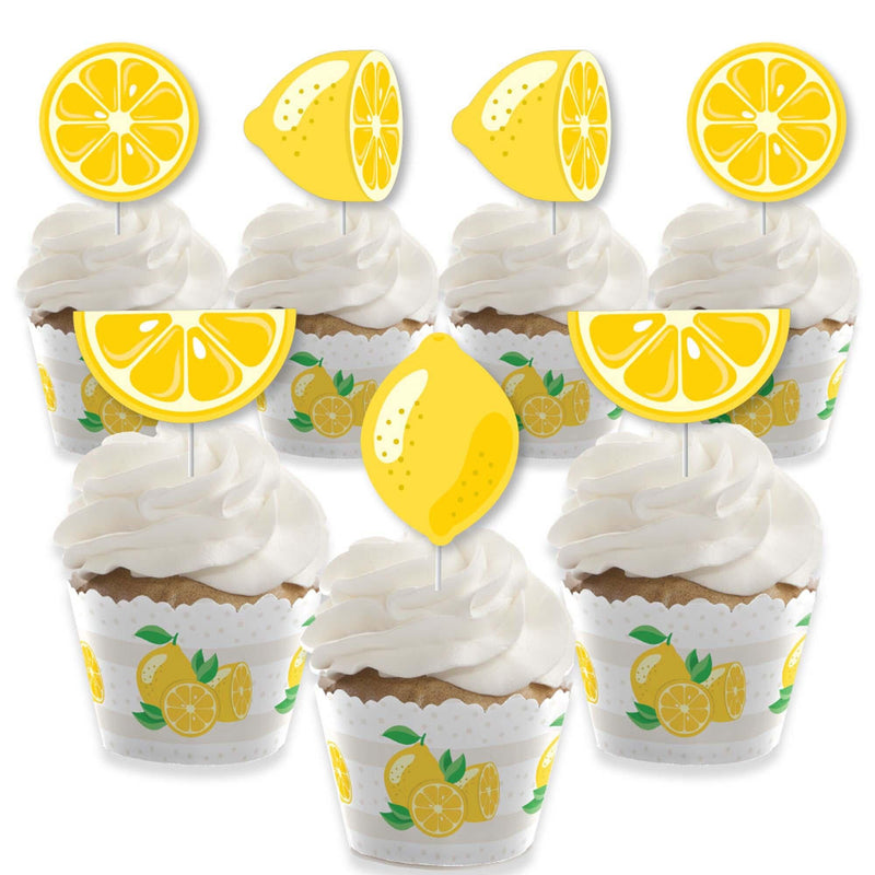 So Fresh - Lemon - Cupcake Decoration - Citrus Lemonade Party Cupcake Wrappers and Treat Picks Kit - Set of 24