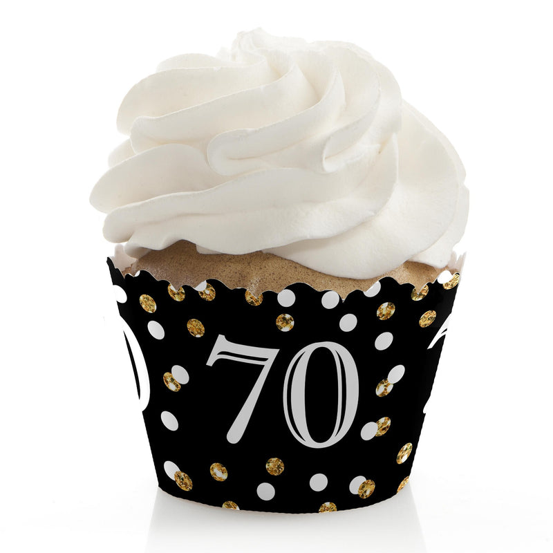 Adult 70th Birthday - Gold - Birthday Decorations - Party Cupcake Wrappers - Set of 12