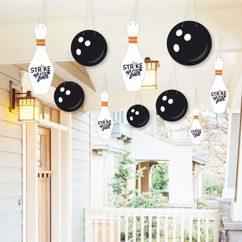 Hanging Strike Up the Fun - Bowling - Outdoor Baby Shower or Birthday Party Hanging Porch & Tree Yard Decorations - 10 Pieces