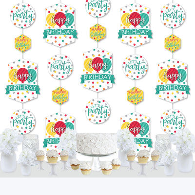 Colorful Happy Birthday - Birthday Party DIY Dangler Backdrop - Hanging Vertical Decorations - 30 Pieces