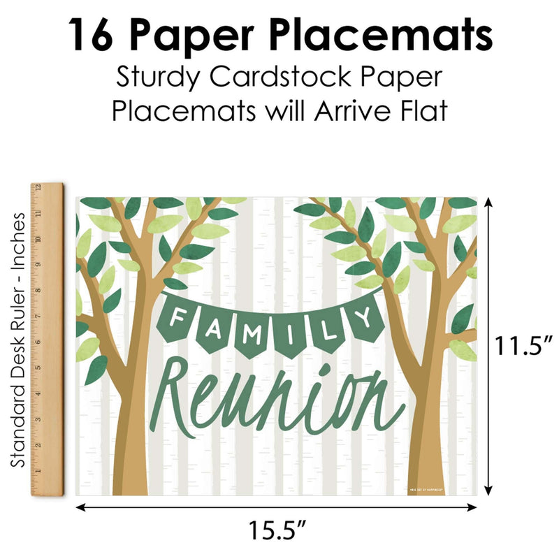Family Tree Reunion - Party Table Decorations - Family Gathering Party Placemats - Set of 16