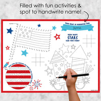 Firecracker 4th of July - Paper Red, White and Royal Blue Party Coloring Sheets - Activity Placemats - Set of 16