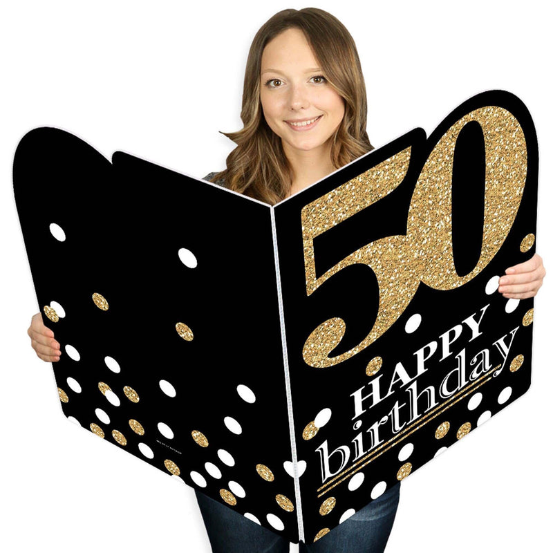 Adult 50th Birthday - Gold - Happy Birthday Giant Greeting Card - Big Shaped Jumborific Card - 16.5 x 22 inches