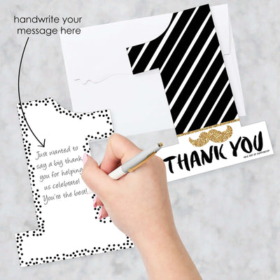 1st Birthday Little Mr. Onederful - Shaped Thank You Cards - Boy First Birthday Party Thank You Note Cards with Envelopes - Set of 12