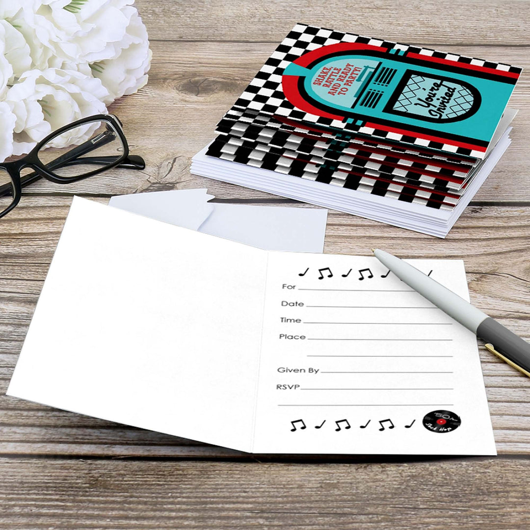 50's Sock Hop - Set of 8 Fill In 1950s Rock N Roll Party Invitations
