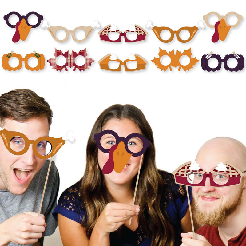 Friends Thanksgiving Feast Glasses - Paper Card Stock Friendsgiving Party Photo Booth Props Kit - 10 Count