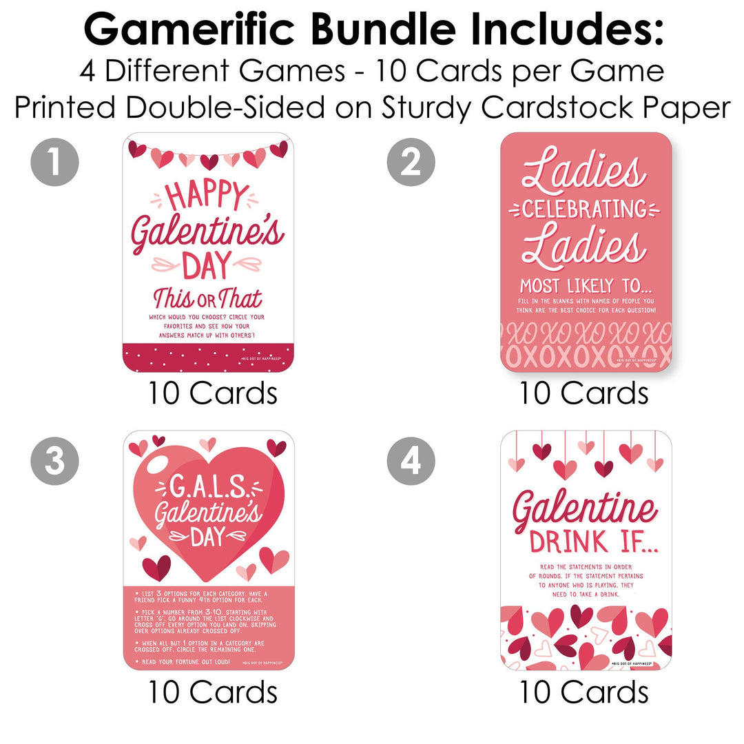 Happy Galentine's Day - 4 Valentine's Day Party Games - 10 Cards Each - Gamerific Bundle