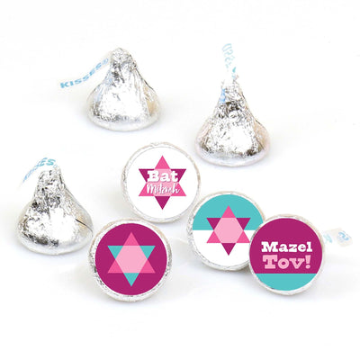 Pink Bat Mitzvah - Girl Party Round Candy Sticker Favors - Labels Fit Hershey's Kisses (1 sheet of 108)