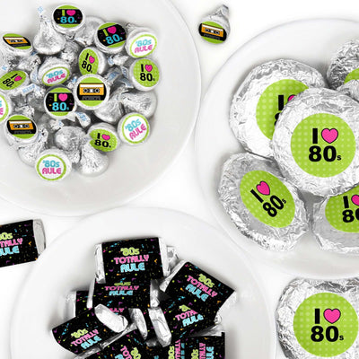 80's Retro - Mini Candy Bar Wrappers, Round Candy Stickers and Circle Stickers - Totally 1980s Party Candy Favor Sticker Kit - 304 Pieces