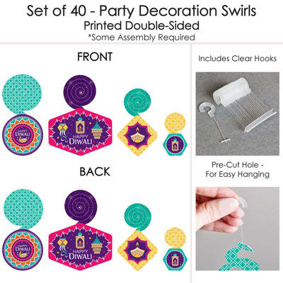 Happy Diwali - Festival of Lights Party Hanging Decor - Party Decoration Swirls - Set of 40