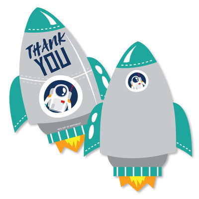 Blast Off to Outer Space - Shaped Thank You Cards - Rocket Ship Baby Shower or Birthday Party Thank You Note Cards with Envelopes - Set of 12