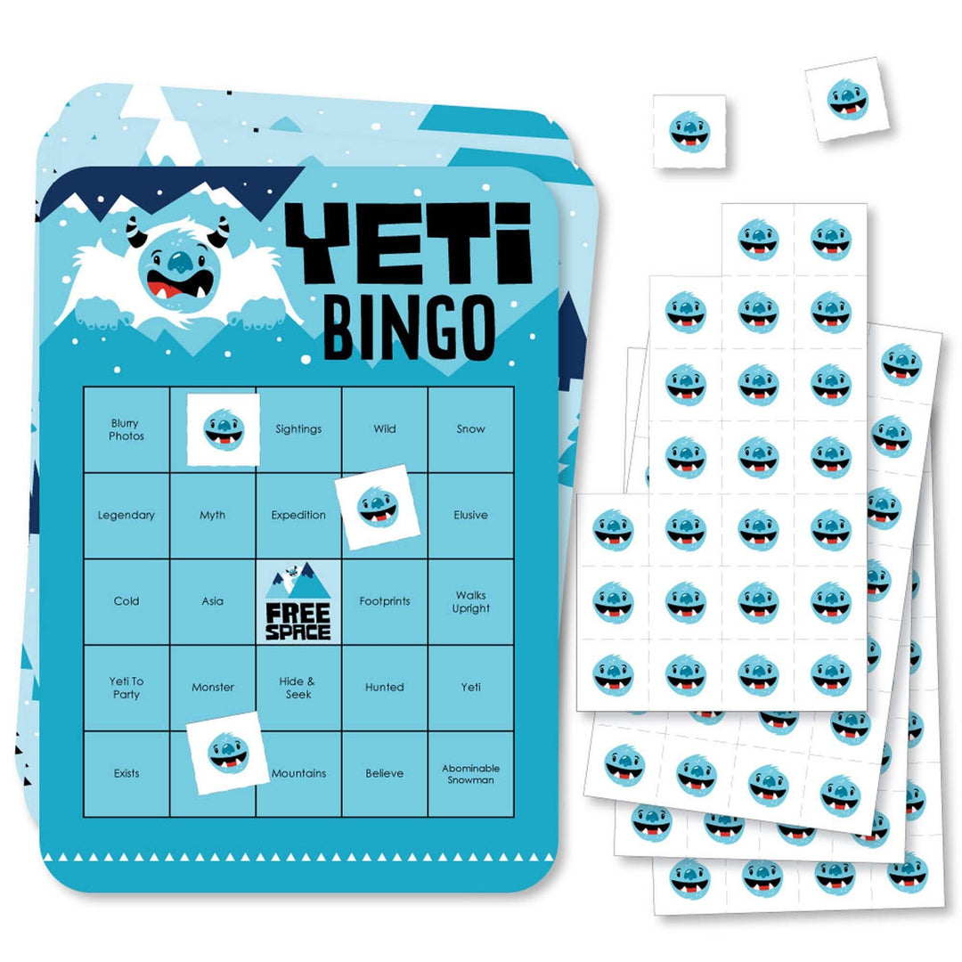 Yeti to Party - Bingo Cards and Markers - Abominable Snowman Party or Birthday Party Bingo Game - Set of 18