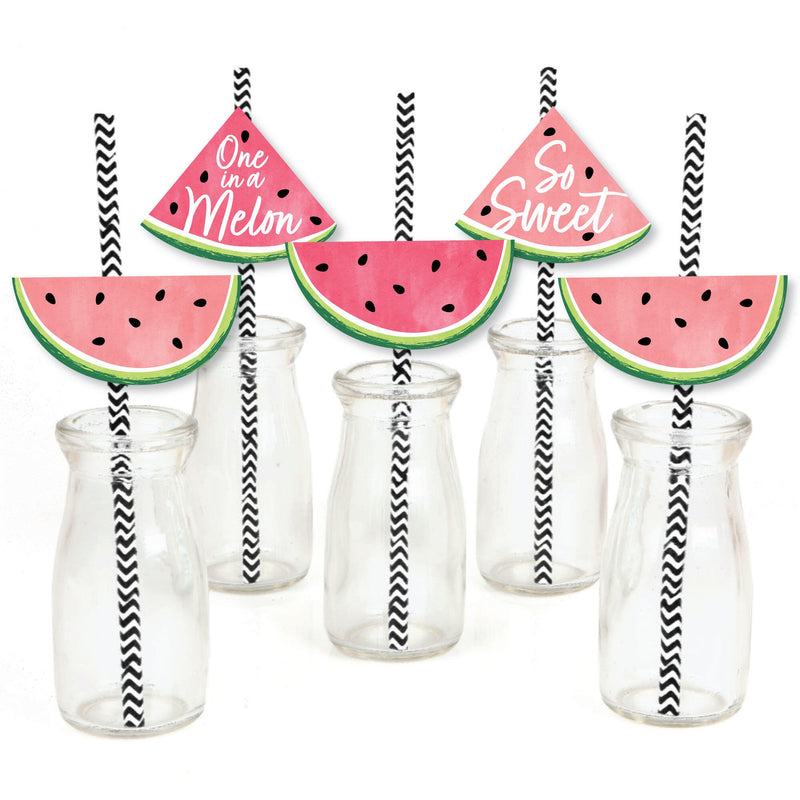 Sweet Watermelon - Paper Straw Decor - Fruit Party Striped Decorative Straws - Set of 24