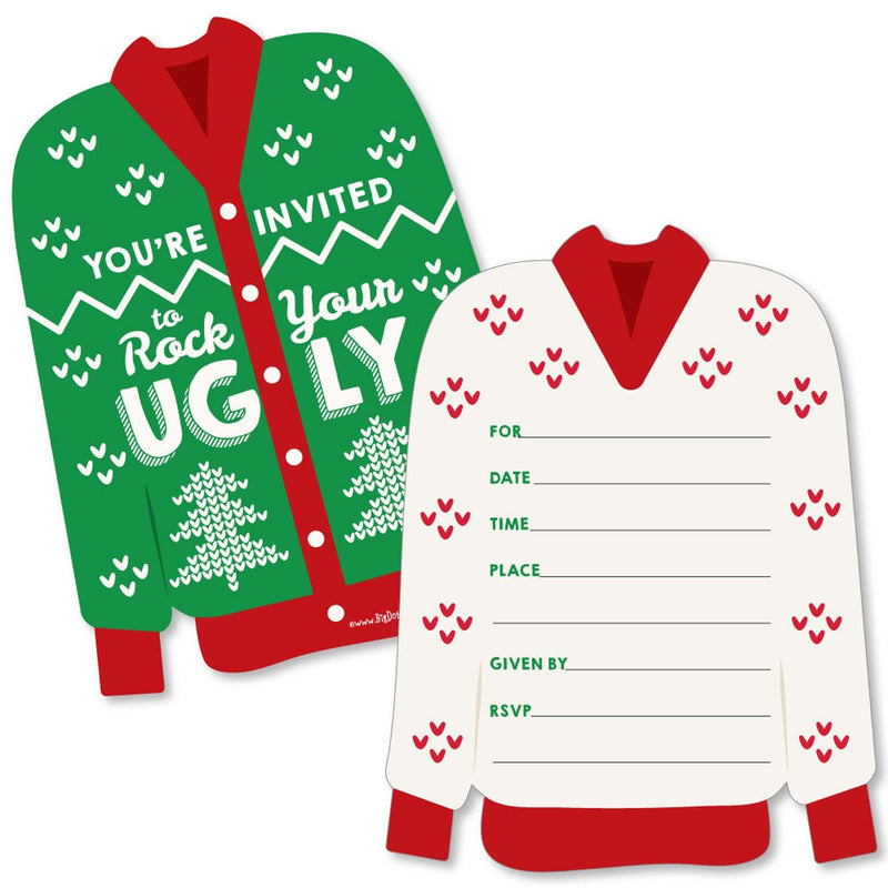 Ugly Sweater - Shaped Fill-In Invitations - Holiday & Christmas Party Invitation Cards with Envelopes - Set of 12