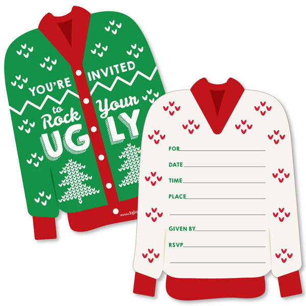 Ugly Sweater Shaped Fill-In Invitations Holiday Christmas