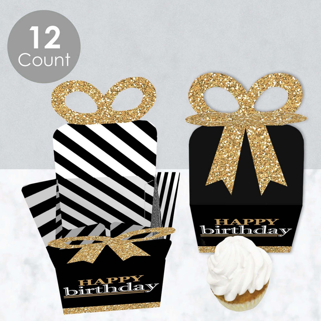 Adult Happy Birthday - Gold - Square Favor Gift Boxes - Birthday Party Bow Boxes - Set of 12