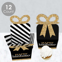 Adult Happy Birthday - Gold - Square Favor Gift Boxes - Birthday Party Bow Boxes - Set of 12