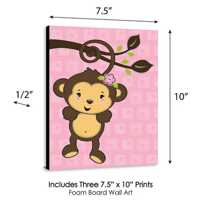 Monkey Girl - Baby Girl Nursery Wall Art & Kids Room Decor - 7.5 x 10 inches - Set of 3 Prints