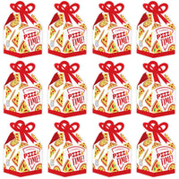 Pizza Party Time - Square Favor Gift Boxes - Baby Shower or Birthday Party Bow Boxes - Set of 12