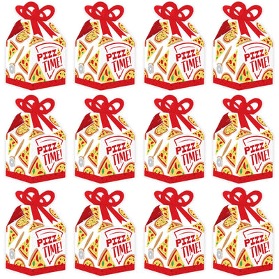 Pizza Party Time - Square Favor Gift Boxes - Baby Shower or Birthday Party Bow Boxes - Set of 12