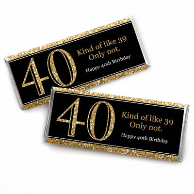 Adult 40th Birthday - Gold - Candy Bar Wrappers Birthday Party Favors - Set of 24