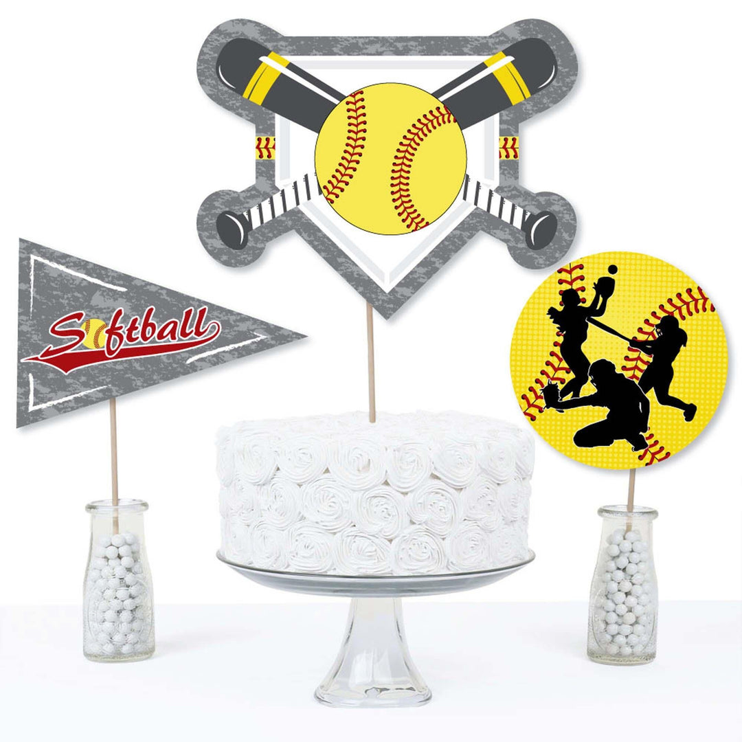 Grand Slam - Fastpitch Softball - Birthday Party or Baby Shower Centerpiece Sticks - Table Toppers - Set of 15