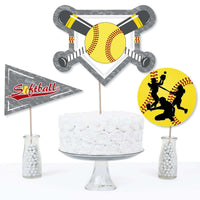 Grand Slam - Fastpitch Softball - Birthday Party or Baby Shower Centerpiece Sticks - Table Toppers - Set of 15