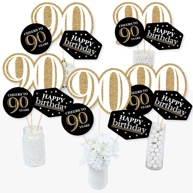 Adult 90th Birthday - Gold - Birthday Party Centerpiece Sticks - Table Toppers - Set of 15