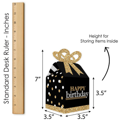 Adult Happy Birthday - Gold - Square Favor Gift Boxes - Birthday Party Bow Boxes - Set of 12