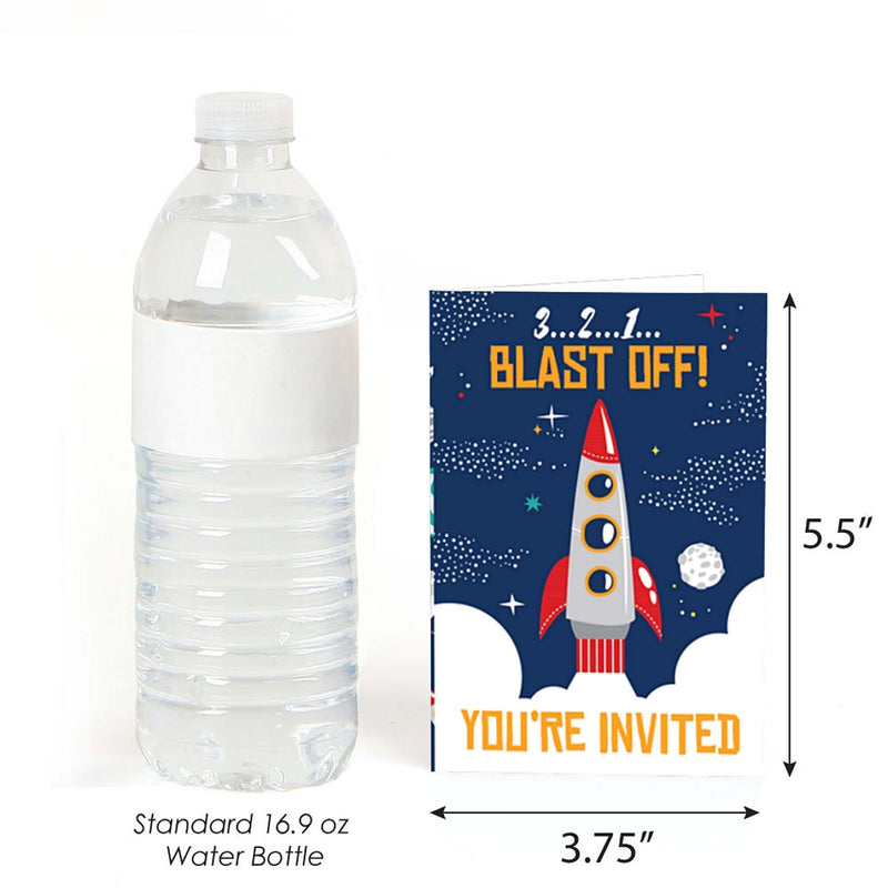 Blast Off to Outer Space - Fill In Rocket Ship Baby Shower or Birthday Party Invitations - 8 ct