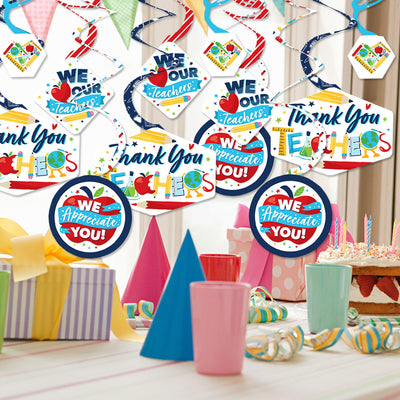 Thank You Teachers - Teacher Appreciation Hanging Decor - Party Decoration Swirls - Set of 40