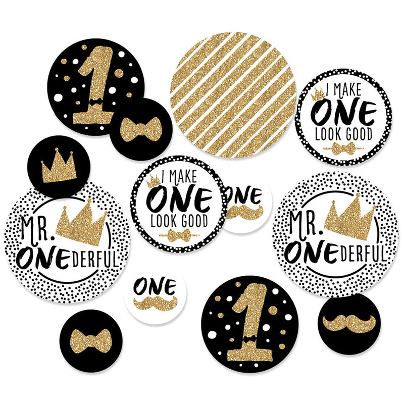 1st Birthday Little Mr. Onederful - Boy First Birthday Party Giant Circle Confetti - Party Decorations - Large Confetti 27 Count