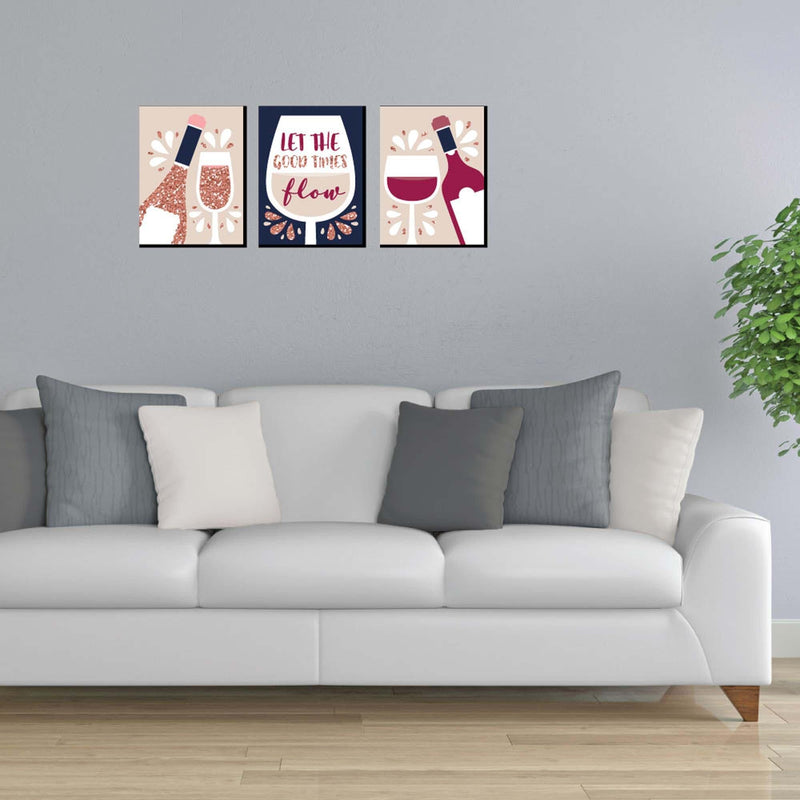 But First, Wine - Bar Wall Art and Home Decor - 7.5 x 10 inches - Set of 3 Prints