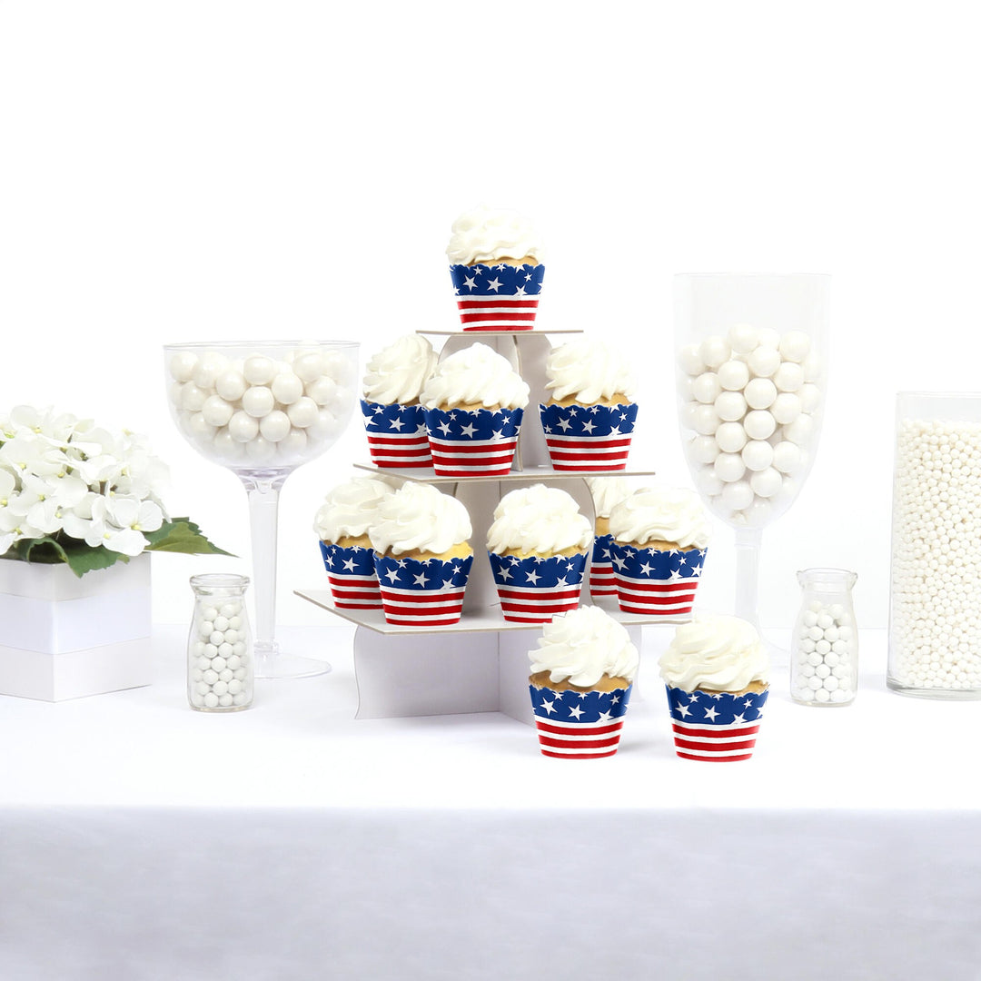Stars & Stripes - Memorial Day, 4th of July and Labor Day USA Patriotic Party Decorations - Party Cupcake Wrappers - Set of 12